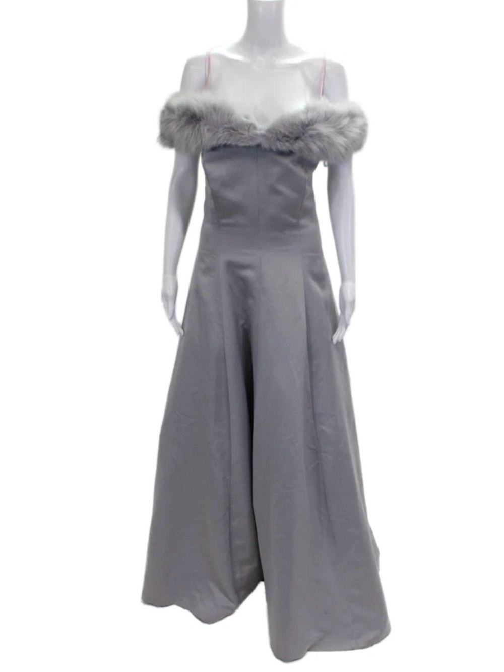 Vintage Victor Costa Off The Shoulder Fur Trim Formal Evening Gown Dress 12